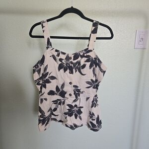 Monteau Cream and Black Floral Peplum Camisole